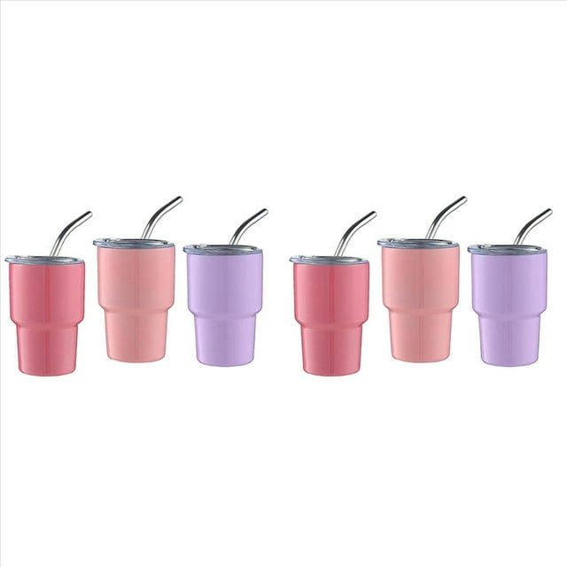 Paquete de 6 Minivasos de Chupito con Pajita y Tapa, Minivasos, Vasos de Chupito de Doble Pared, 2 Onzas (A)