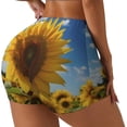 thumbnail image 3 of Athletic Shorts for Women, Sky Golden Sunflower Field Seam Womens Shorts High Waisted Sport Running Workout Gym, 3 of 8