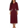 thumbnail image 4 of Oudiya Women Zipper Robe Loungewear Dress Full Length Nightgown Housecoat 3/4 Sleeves Sleepwear with Pockets, 4 of 6
