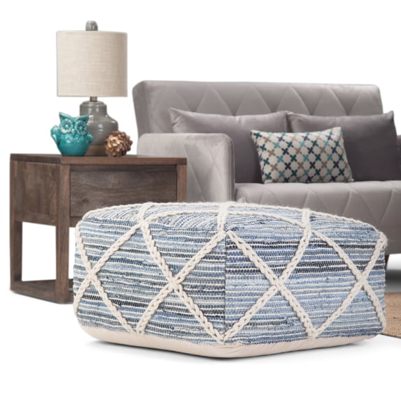 Simpli Home Cowan 20W Low Square Braided Diamond Woven Pouf