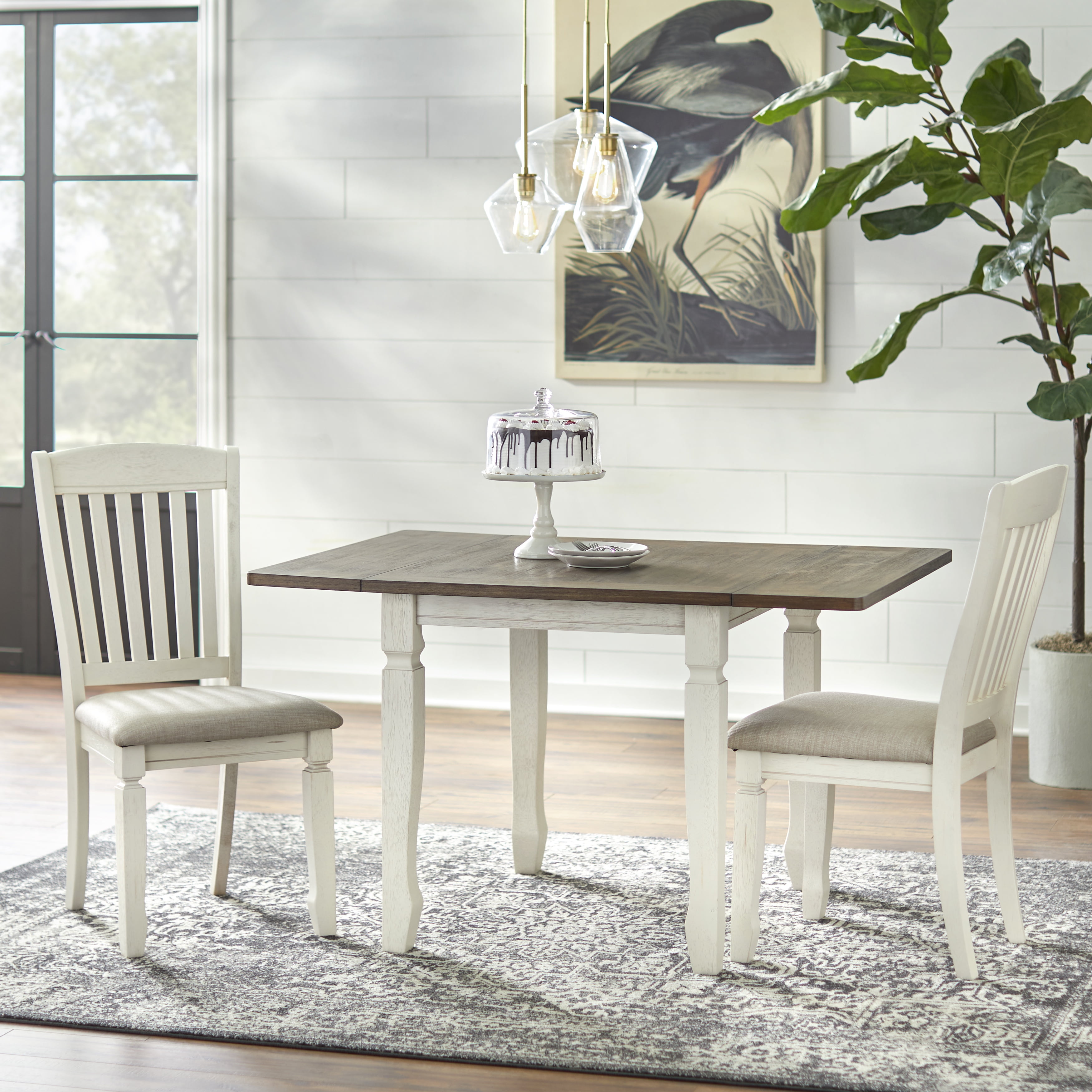 TMS Maryland 30" Indoor Drop-Leaf Dining Table, Walnut/Antique White