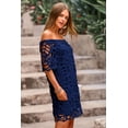 thumbnail image 4 of Vestido PRETTYGARDEN Azul Marino con Encaje Floral y Hombros Descubiertos XL, 4 of 8