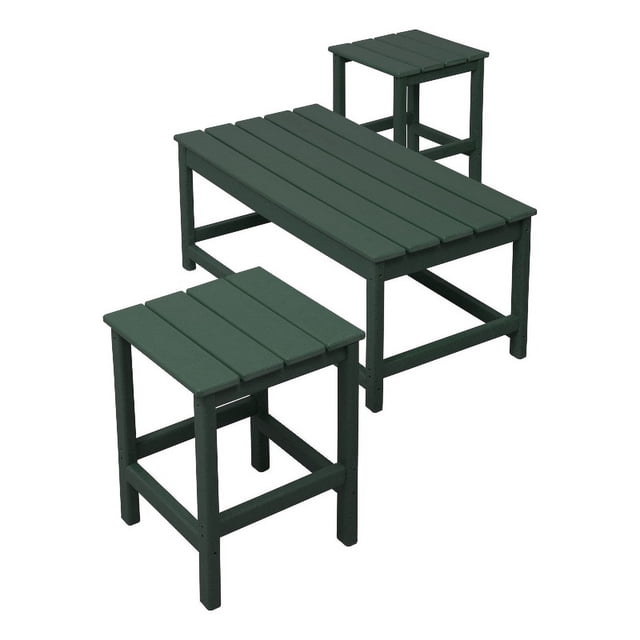 Paradise 3-Piece Set Outdoor Patio Adirondack Coffee Table and Square Side Table