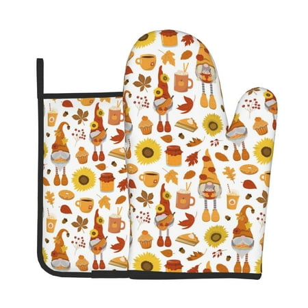 

Bingfone Gnomes Autumn Harvest Print Oven Mitts Pot Holders Set 2 PCS for Kitchen for Cooking Grilling Baking BBQ Pot Holders Cook Essentials