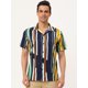 thumbnail image 3 of INSPIRE CHIC Camisas de bloque de color con cierre de botones y mangas cortas con estampado de rayas de verano para hombre Azul amarillo L, 3 of 6