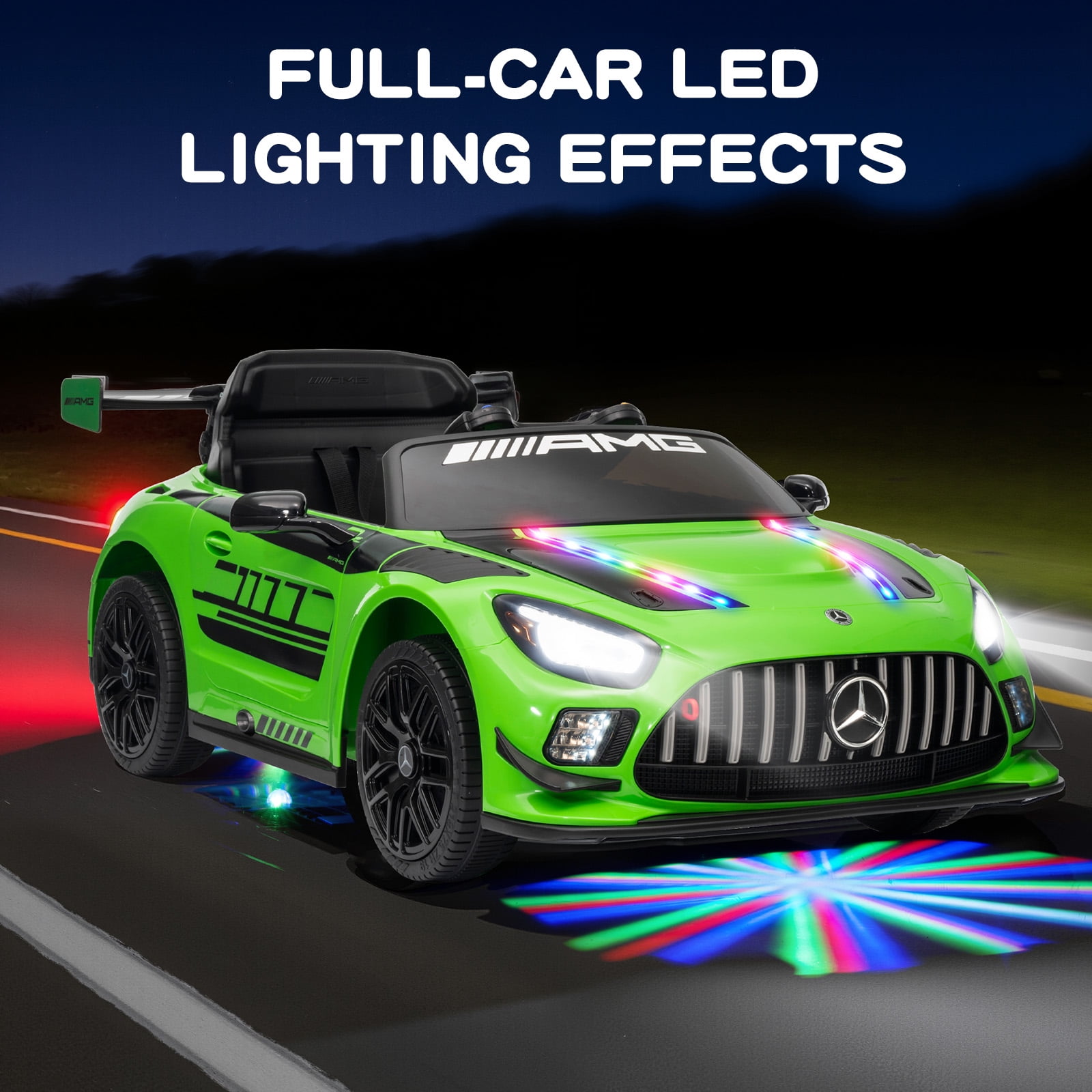 MUKIDY 12V Licensed Mercedes-Benz AMG GT3 Electric Ride on Car Toy for Toddler Kid w/ Remote Control, LED Lights, MP3 Player, Green