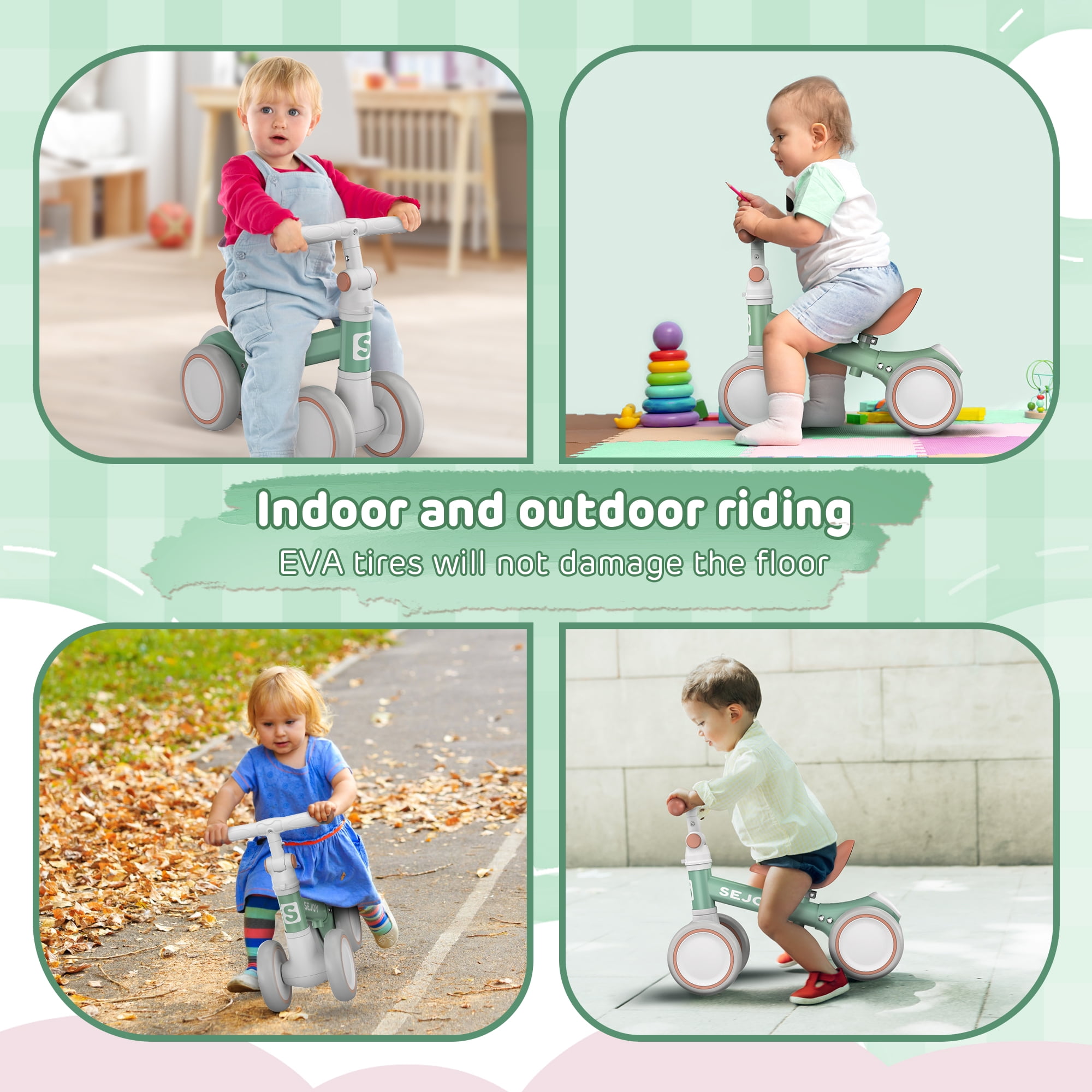 Sejoy Baby Balance Bike Toddler Baby Bicycle with 4 Wheels 10