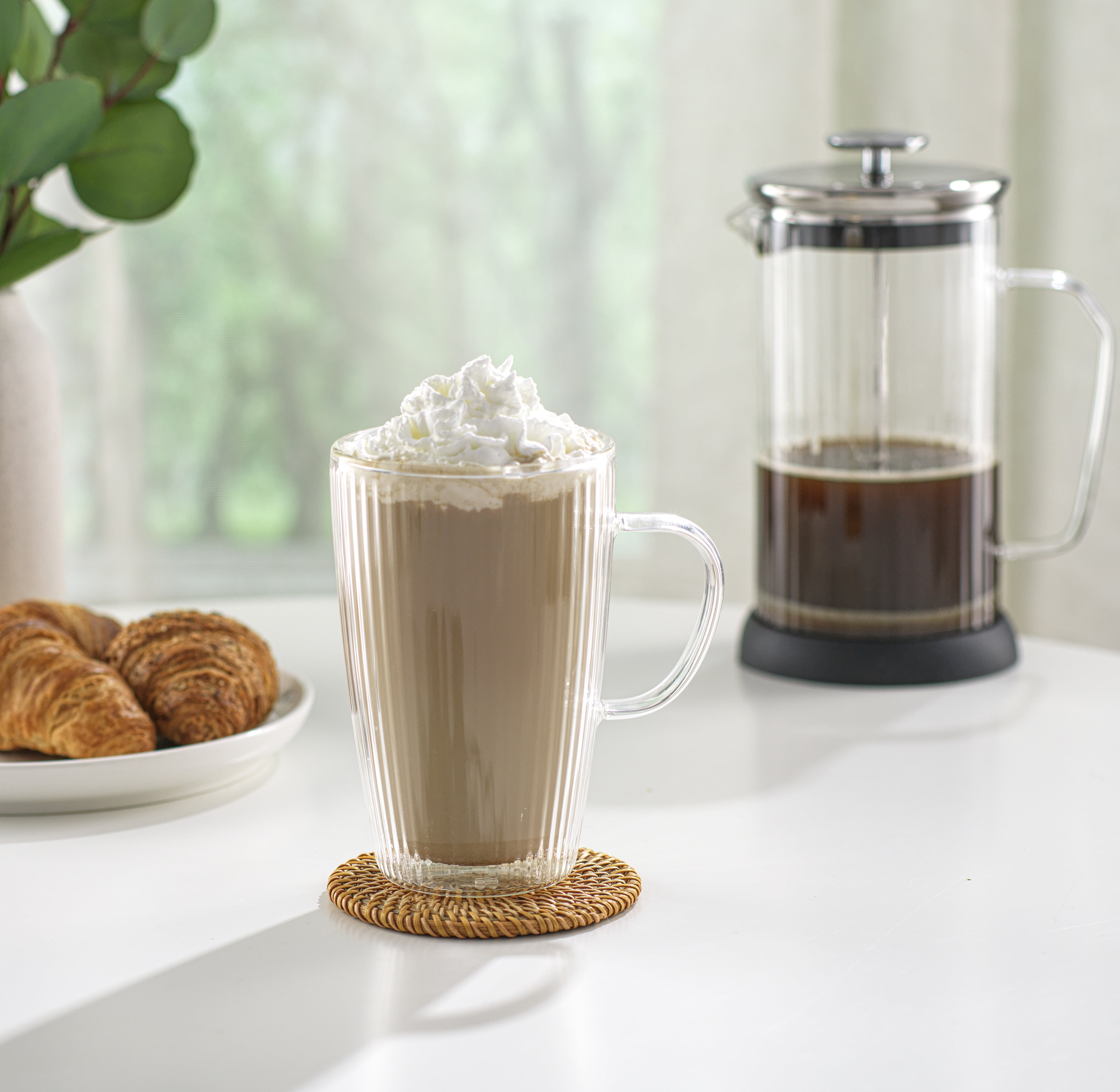 Better Homes & Gardens Ribbed 15 oz Double Wall Glass Mug with Handle