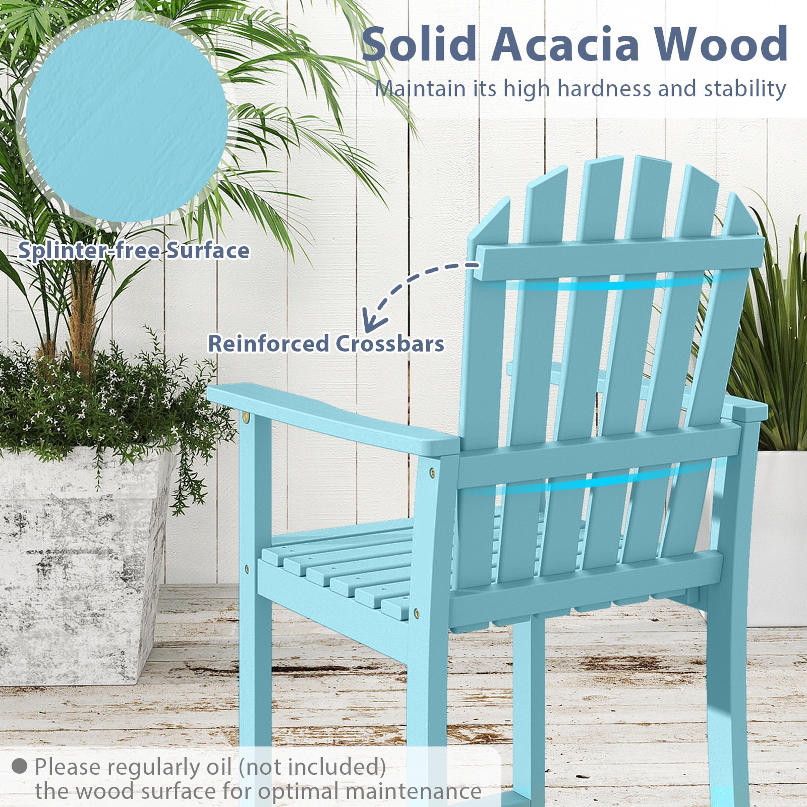 Gymax 4PCS Tall Adirondack Chair w/Back Armrests & Footrest for Balcony Porch Deck Turquoise