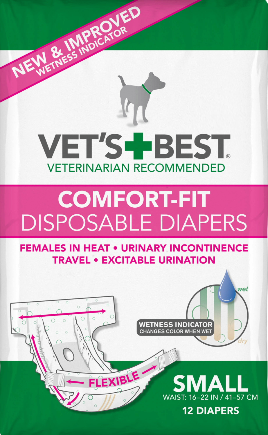Vet's Best Diapers with TailHole for Female Dogs, ComfortFit