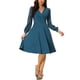 thumbnail image 1 of Vestido envolvente para mujer Inspire Chic, con escote en V, mangas de linterna, puntos suizos, vestido midi con bolsillos, azul S, 1 of 6