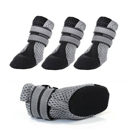 GASTROPOD 4Pcs Dog Shoes Soft Neoprene Anti-Slip Waterproof Design Dog Booties Reflective Straps for Visibility Dog Rain Boots 4x3.6cm Black