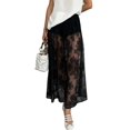 thumbnail image 2 of Women'S High Waist Sheer Floral Embroidered Lace A Line Maxi Skirt Black S, 2 of 9