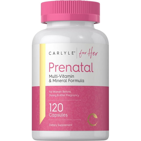 Prenatal Vitamins for Women | 120 Capsules | with Iron and Folic Acid | by Carlyle | For Her