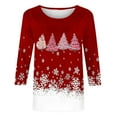 thumbnail image 4 of Puntoco Blusa de manga 3/4 con cuello redondo y estampado navideño para mujer, 4 of 5