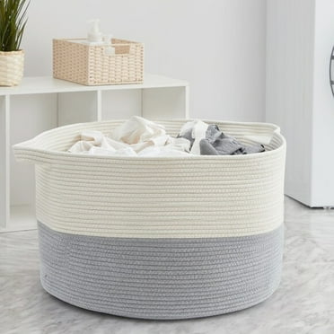 A*Homeist Extra Large Woven Laundry Basket Cotton Rope Basket (23.6x14.2") Blanket Baskets Toy Storage Basket Organizer Baby Nursery Basket