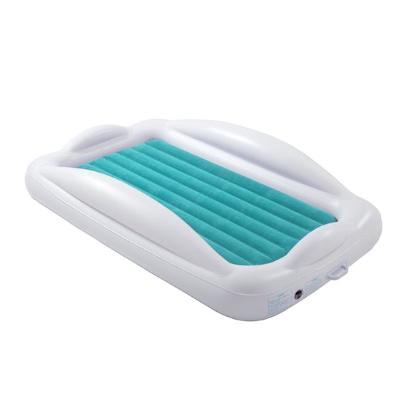 Hiccapop Inflatable Toddler Travel Bed with Safety Bumpers, 4-Sided Portable Toddler Bed for Kids, Toddler Air Mattress, Kids Air Mattress, Teal Blue