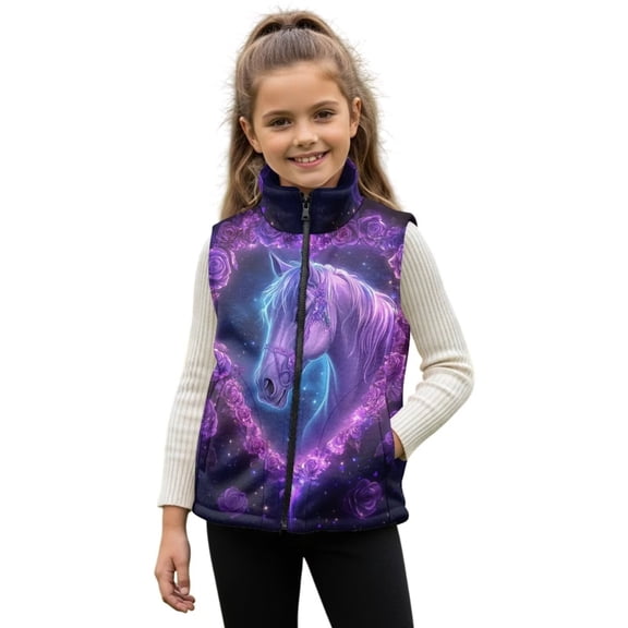 chaqlin Girls Fleece Vest Size 2T Horse Sleeveless Jacket Flower Full-Zip Vests Coat with Pockets Fall Winter Warm Outerwear