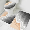 thumbnail image 3 of Grey Geometric Beach Bath Mat 3 Piece Bathroom Rug Set, Ombre Waves Moire Abstract Art Non Slip Bath Rug Contour Mat and Toilet Lid Cover, Absorbent Shower Mats Soft Bath Rugs and Mats Sets, 3 of 8