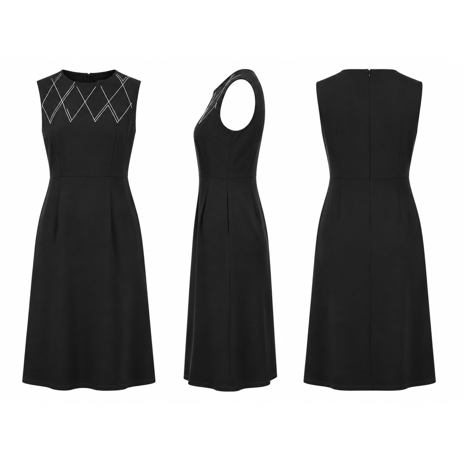 Alvantor Women's Sleeveless A-Line Dress with Diamond Pattern, Black