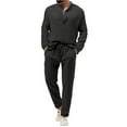 thumbnail image 2 of Fgnfyis Men's Fashion Casual Solid Color V Neck Long Sleeve T Shirt and Loose Tracksuit 2 Piece Set Pants Sets Black XXXL, 2 of 8