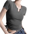 thumbnail image 2 of YHAJDS Short Sleeve Shirts for Women Basic Tees Spring Round Neck Solid Color Casual Pullover Tee, 2 of 5