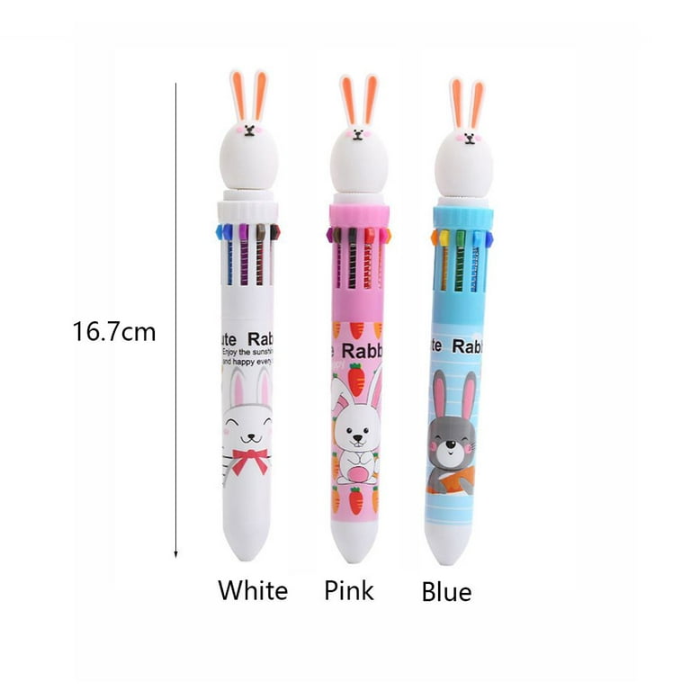 Frogued 10-colored Ballpoint Pen Cute Bunny Cartoon Topper Replaceable Colorful Refill Multi-Use Smooth Writing Press Type Rollerball Pen Student