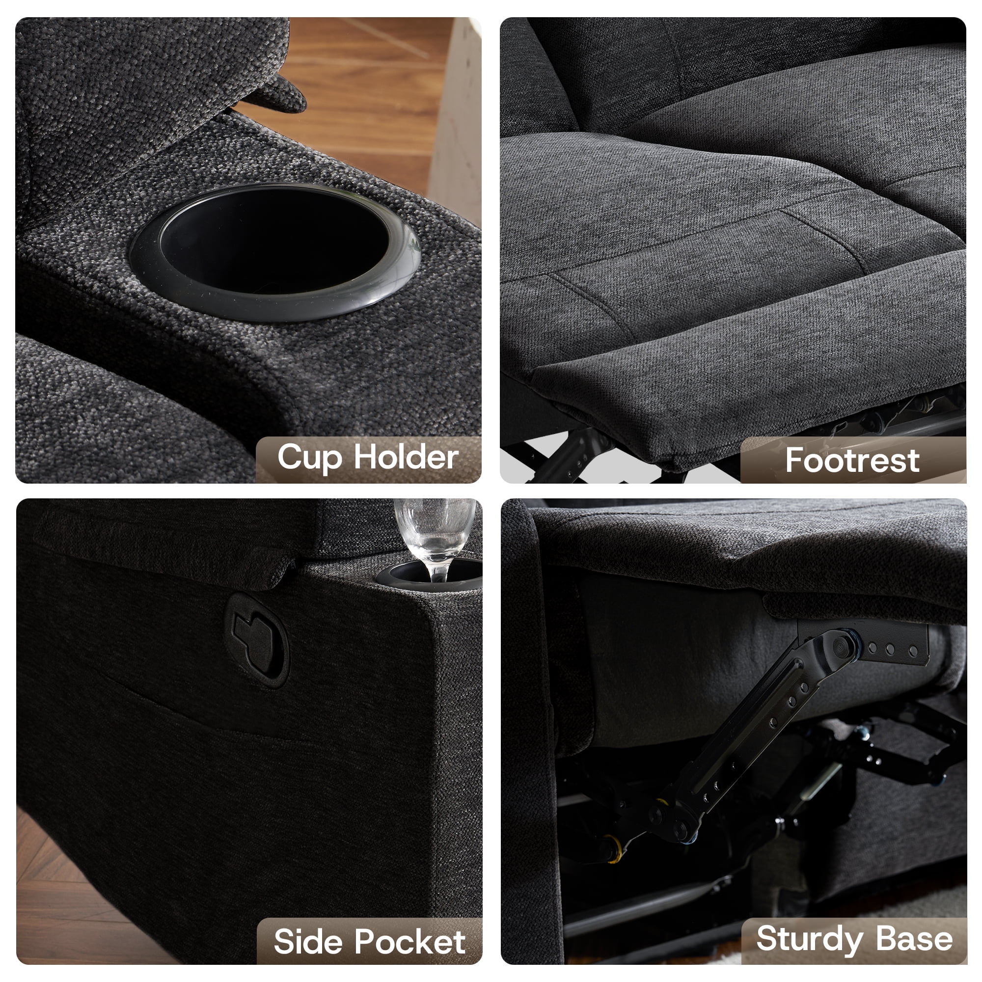 Chenille Reclining Couch, Manual Reclining Loveseat with Cup Holders, Wide Seat, Spill-Resistant Fabric, Easy Assembly, for Living Room/Apartment/RV Recliner Sofa