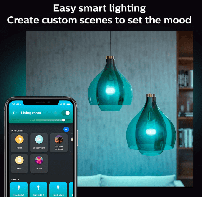 Philips Hue Smart LED A19 Bulb, White and Color Ambiance, E26 Base, 9.5W, Full Spectrum Light 1000K-20000K, 1100 Lumens, Dimmable, Works with Alexa, Google Assistant, and Apple Home, 2 Pack