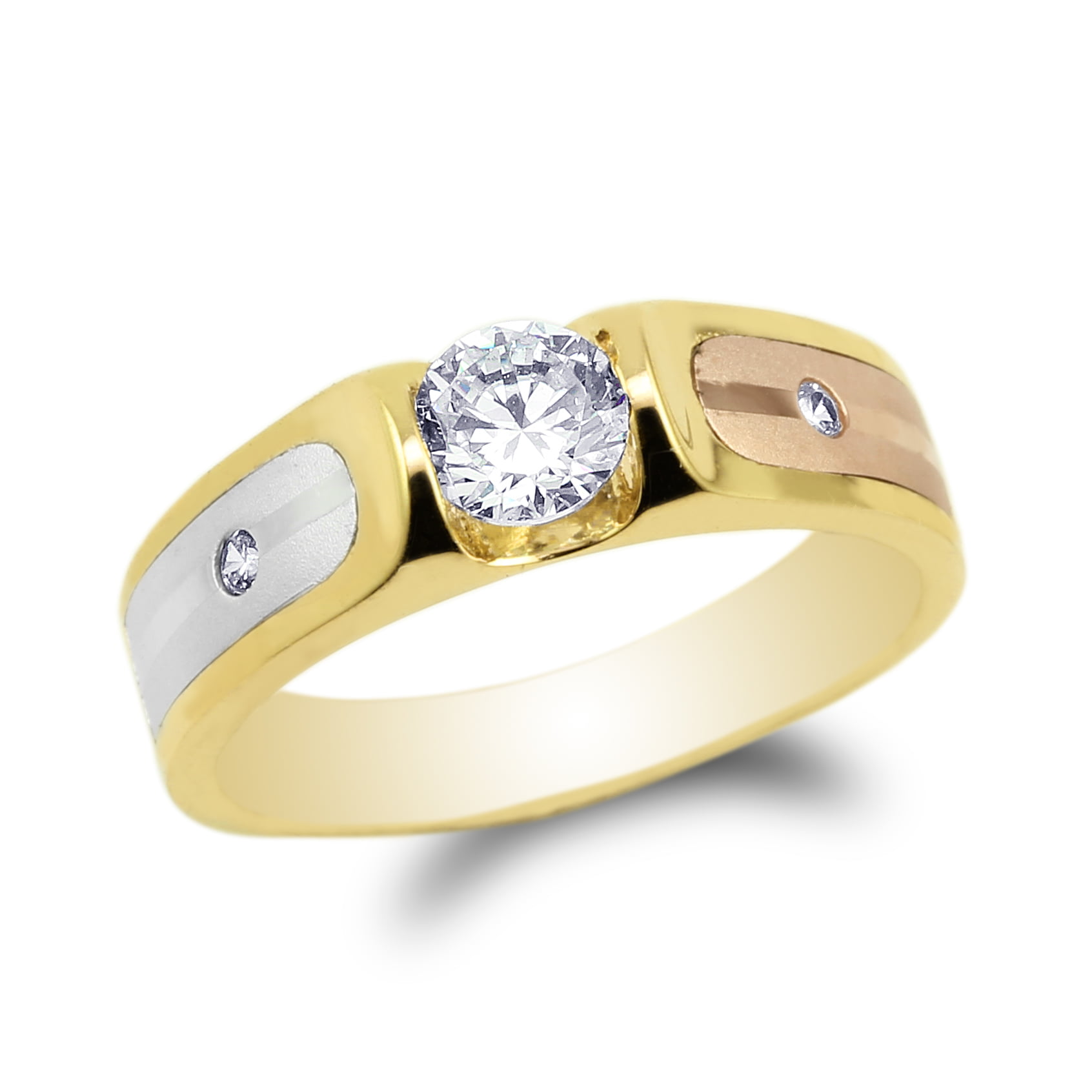 JamesJenny Ladies 10K Yellow Rose Gold Three Colored Wedding Band Ring Size 4-10