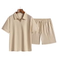 thumbnail image 6 of FRSASU Men's 2 Pieces Set Short Sleeve Knit Polo Shirts Casual Shorts Summer Beach Matching Outfits Khaki, 6 of 9