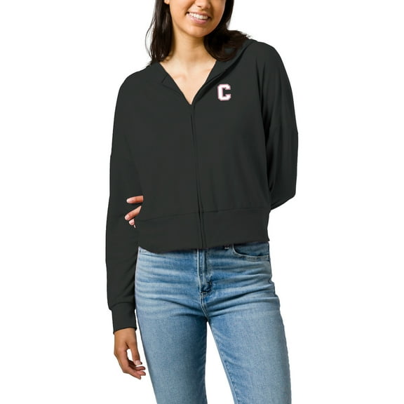 Women's League Collegiate Wear  Black Cornell Big Red All Day Midi Full-Zip Cropped Hoodie