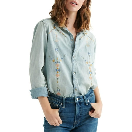 Embroidered Chambray Button Front Shirt