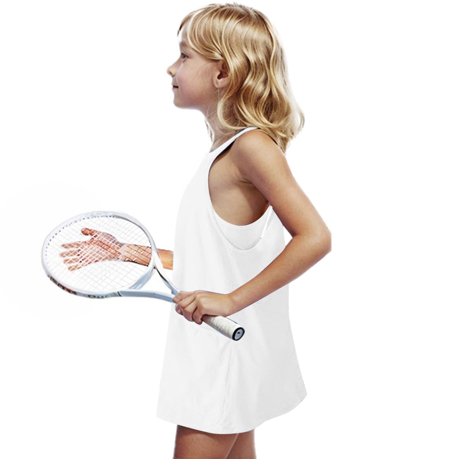 Wancir Girls Tennis Dress Workout Mini Dress with Shorts Sleeveless Spaghetti Straps Golf Athletic Dresses
