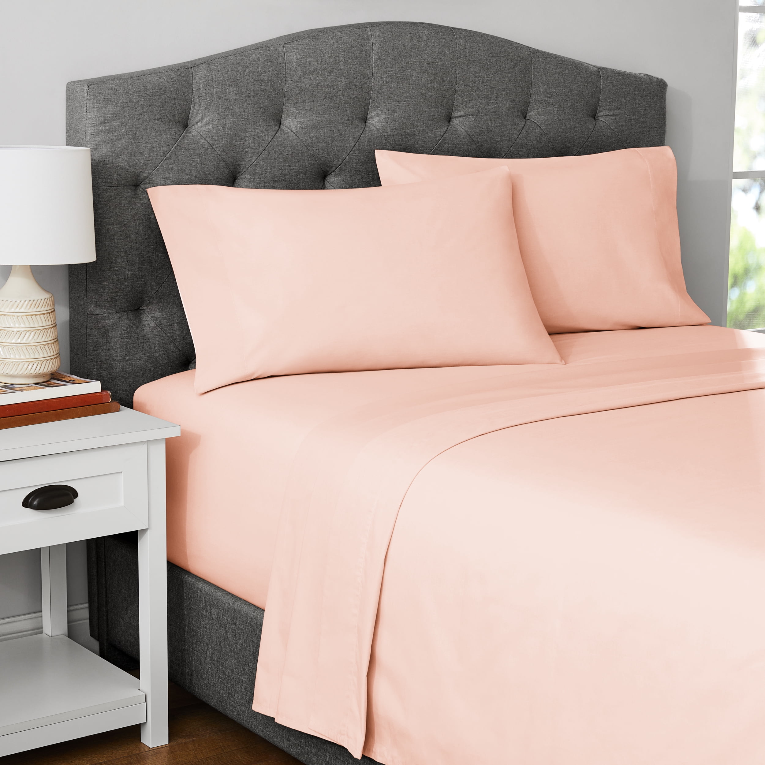 Mainstays 2-Piece 300 Thread Count Pink Blush Cotton Blend Percale Pillowcase Set, King