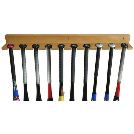 Baseball Bat Display Rack Wall Hanger Holds 10 Bats Solid Wood Baseball Bat Display Rack Wall Hanger Holds 10 Bats Solid Wood Oak Finish