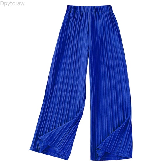 Dpytoraw irls Wide Leg Pants Loose Trousers Linen Flowy with Pockets Elastic Waist Casual for Kids Size 7-8 Years