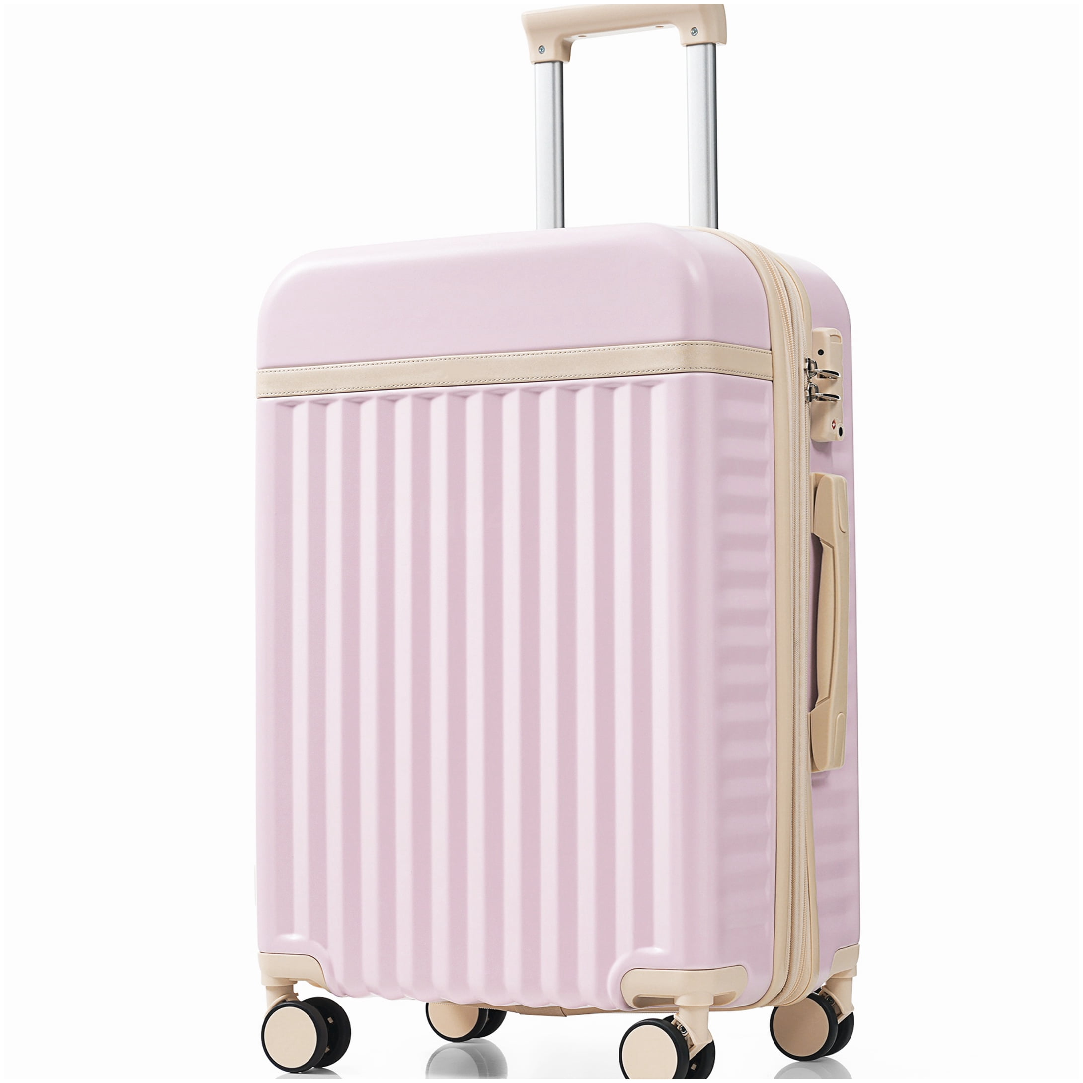 MANGIJOY Airline Approved Carry-On Luggage Set with USB Port, Front Opening Design, Light Pink ABS Hardshell &; 360 Spinner Wheels, 3-Piece