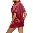 thumbnail image 3 of Maplenight Silk Satin Pajamas for Women Set Soft Button Down Top and Shorts 2 Piece Loungewear Pjs Sets Summer Short Sleeve Sleepwear, 3 of 9