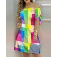 thumbnail image 2 of Robe Mini Aguichant Épaules Dénudées Femme Printemps Été Mode Décontractée Col Rond Manches Courtes Imprimé Lettre Robes pour Femmes 2024 FJH, 2 of 7