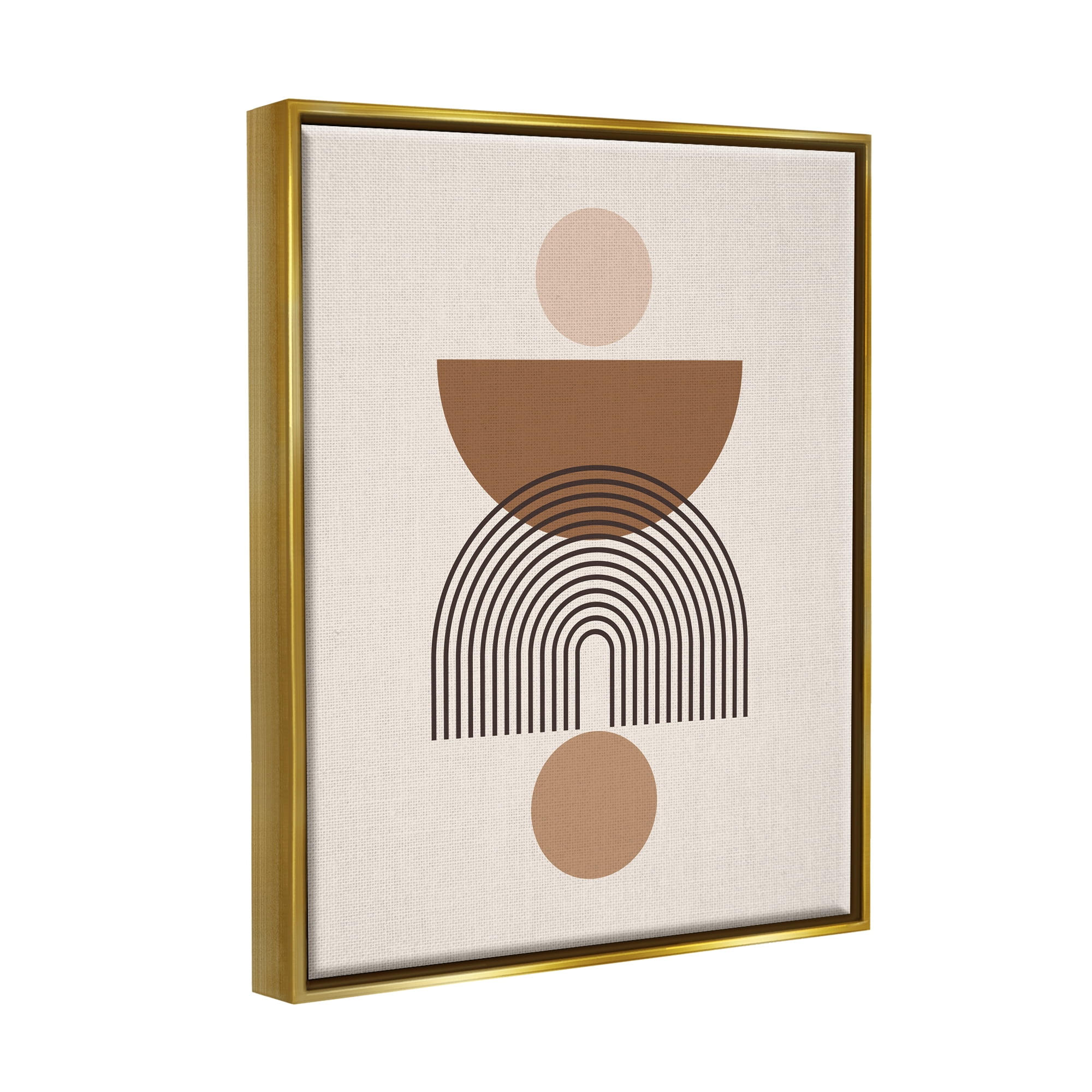 Stupell Industries Brown & Beige Shapes Abstract Painting Gold Floater Framed Art Print Wall Art, 25 x 31