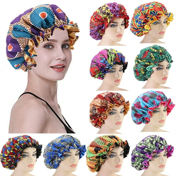 Visland Women Bonnet Sleep Cap, Fashion Floral Print Double Layer Soft Cozy Satin Large Hair Care Cap Chemo Beanie Night Turban Hat for Hair Beauty Bathing Sleeping