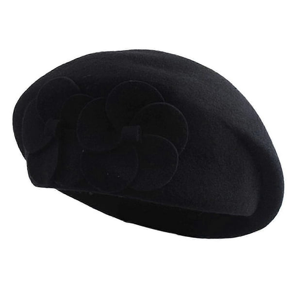 Sinknap Beret Hat Dual Flowers Decor Elegant Classic Plain Soft Keep Warm Solid Color Autumn Winter Women French Artist Cap for Outdoor