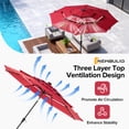 thumbnail image 5 of Gianna 10 FT 3-Layer Solar Patio Umbrella, 32 LED Lights Market Umbrella with Adjustable Tilt, 8-Rib Outdoor Sunshade for Backyard, Deck and Poolside，Red, 5 of 7