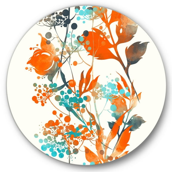 Designart 'Orange and Green Wildflowers III' Modern Circle Metal Wall Art 36x36 - Disc of 36