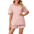 thumbnail image 1 of Innerwin Sleepwear V Cou Femmes 2 Pièces Tenues Quotidiennes Pyjamas à Manches Courtes Ensembles Rose XL, 1 of 6