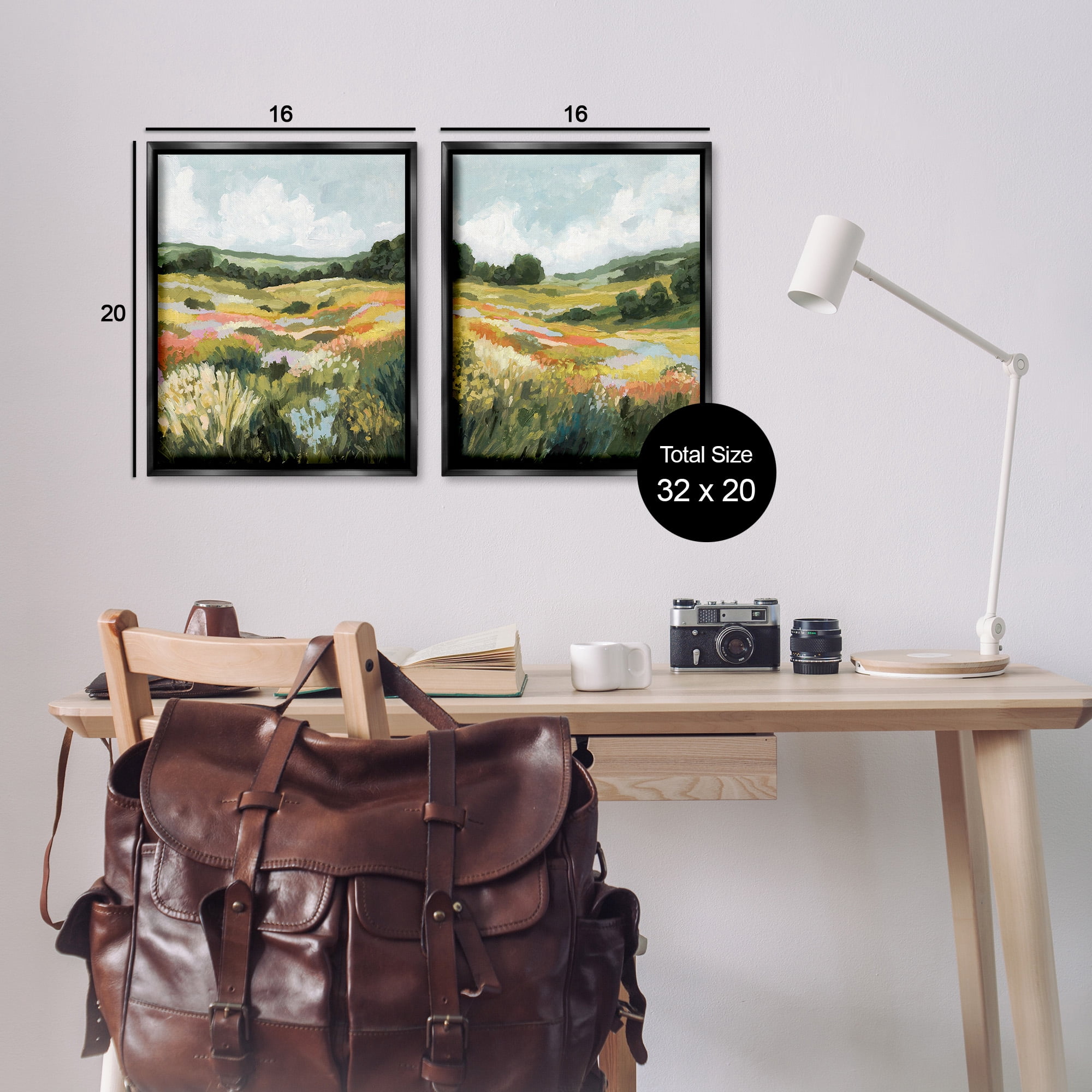 Stupell Industries Vast Meadow Painting Landscape Painting Black Floater Framed Canvas Art Print Wall Art, 17 x 21, Set of 2