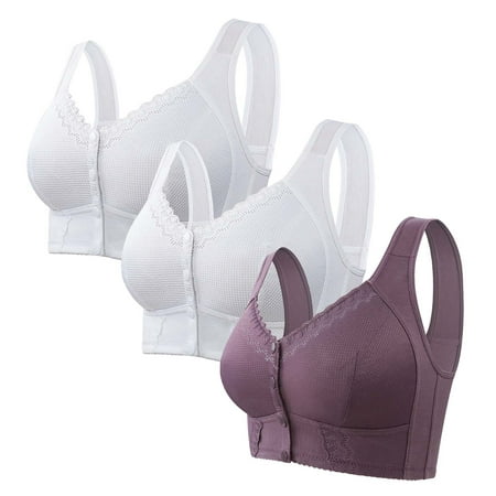 Pavied Bras for Women Wireless Bras Moona Bra For Senior Front Closure Breathable Bra For Seniors Wirefree Bras For Older Women Bralettes for Women Lace Bralette clearance sales Purple 2 48