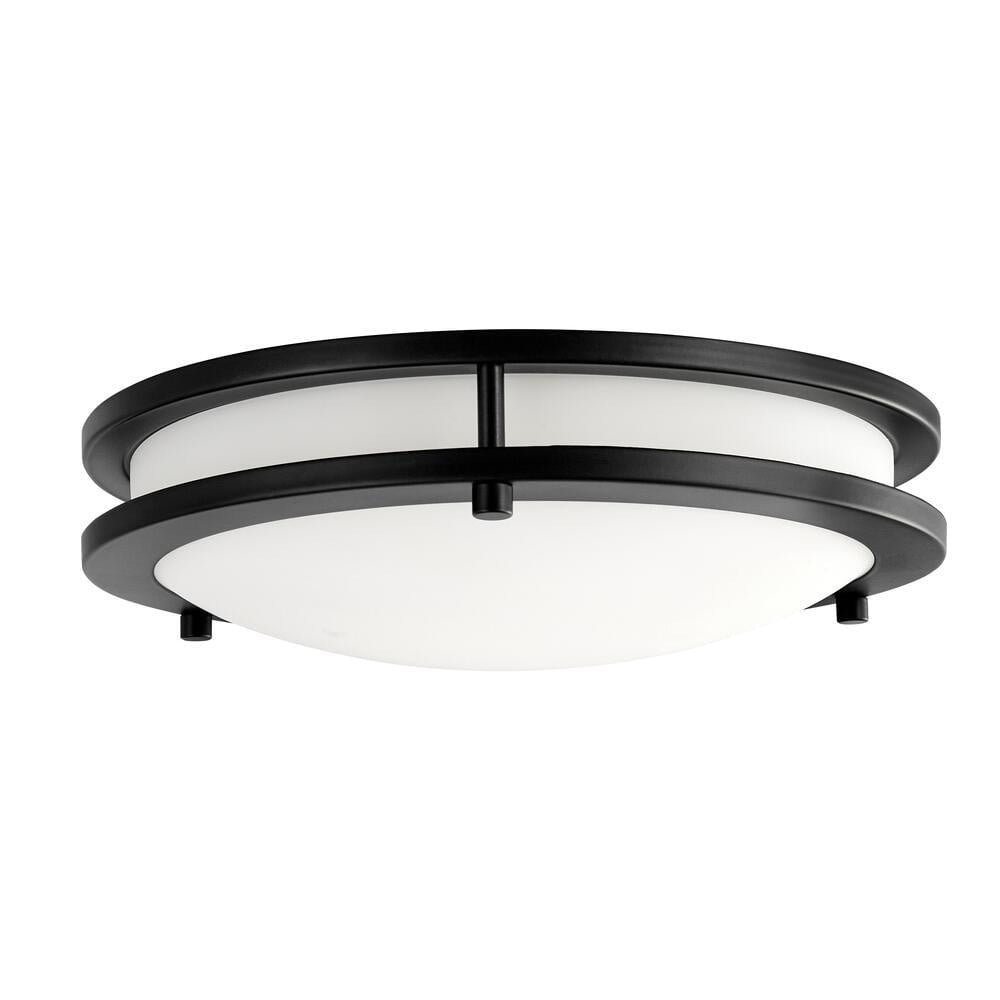 Brushed Nickel With Ebony Wood And Satin White Glass Flush Ceiling Fixture 