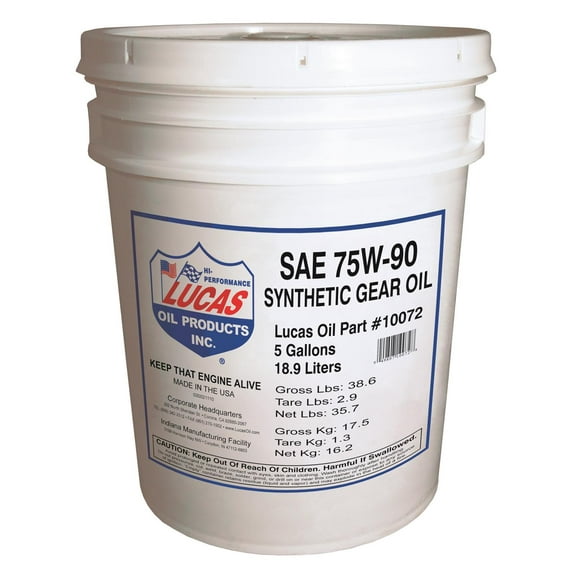 Lucas Oil Gear Oil 10072 SAE 75W-90; Synthetic; 5 Gallon Pail; Single